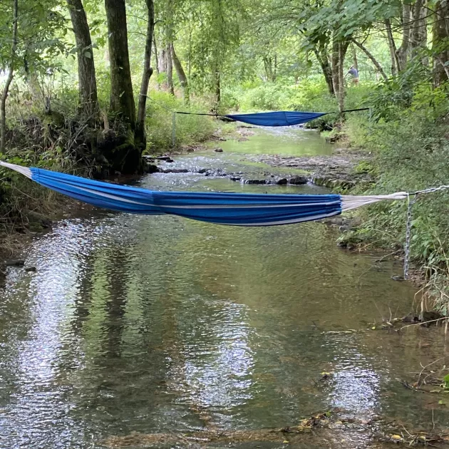 hammocks over a creek