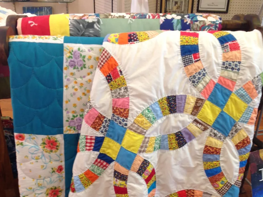 Hand-made quilts made locally.